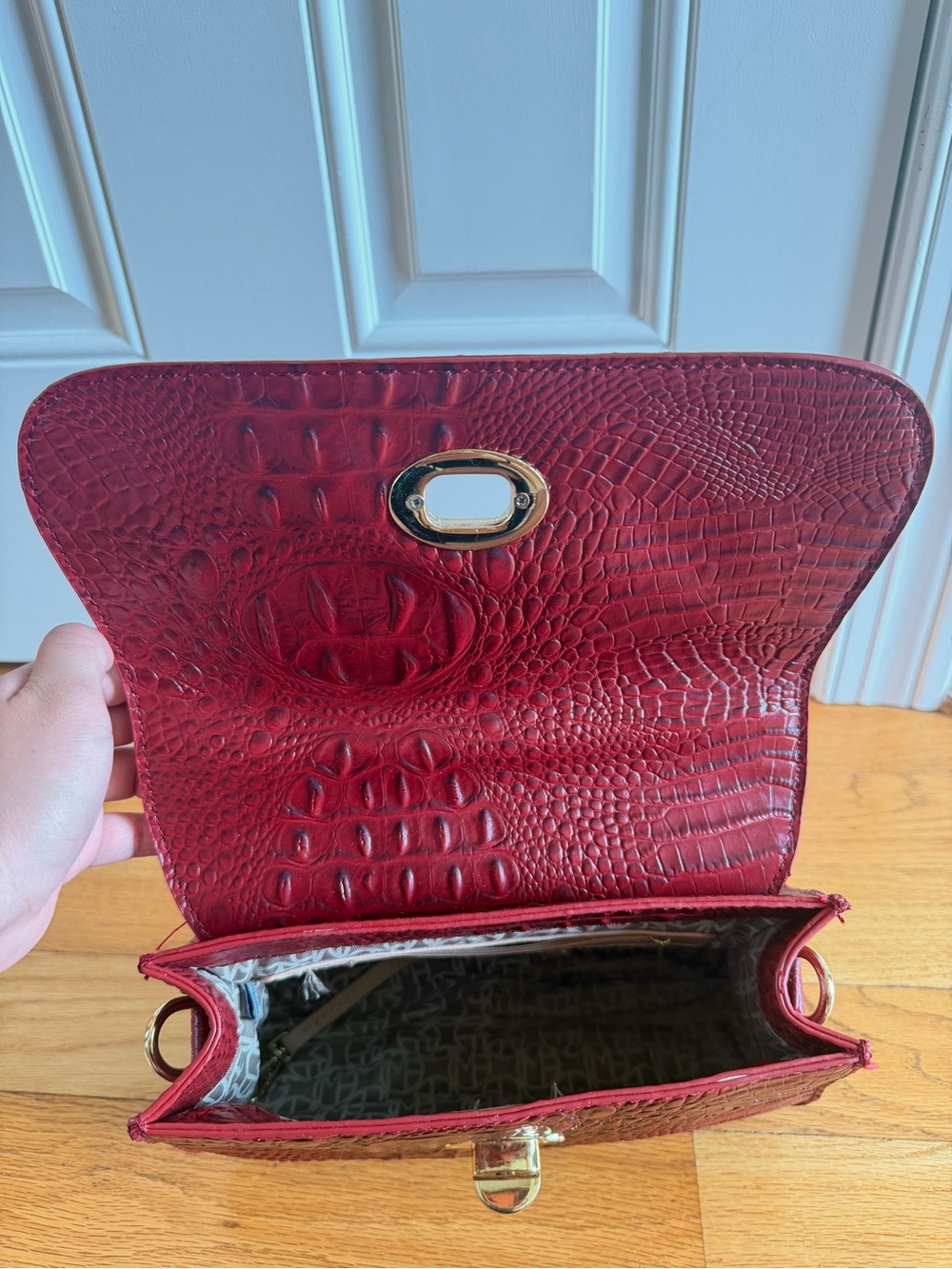 Marc Fisher Croc-Embossed Top-Handle Satchel in Burgundy - Picture 5 of 7